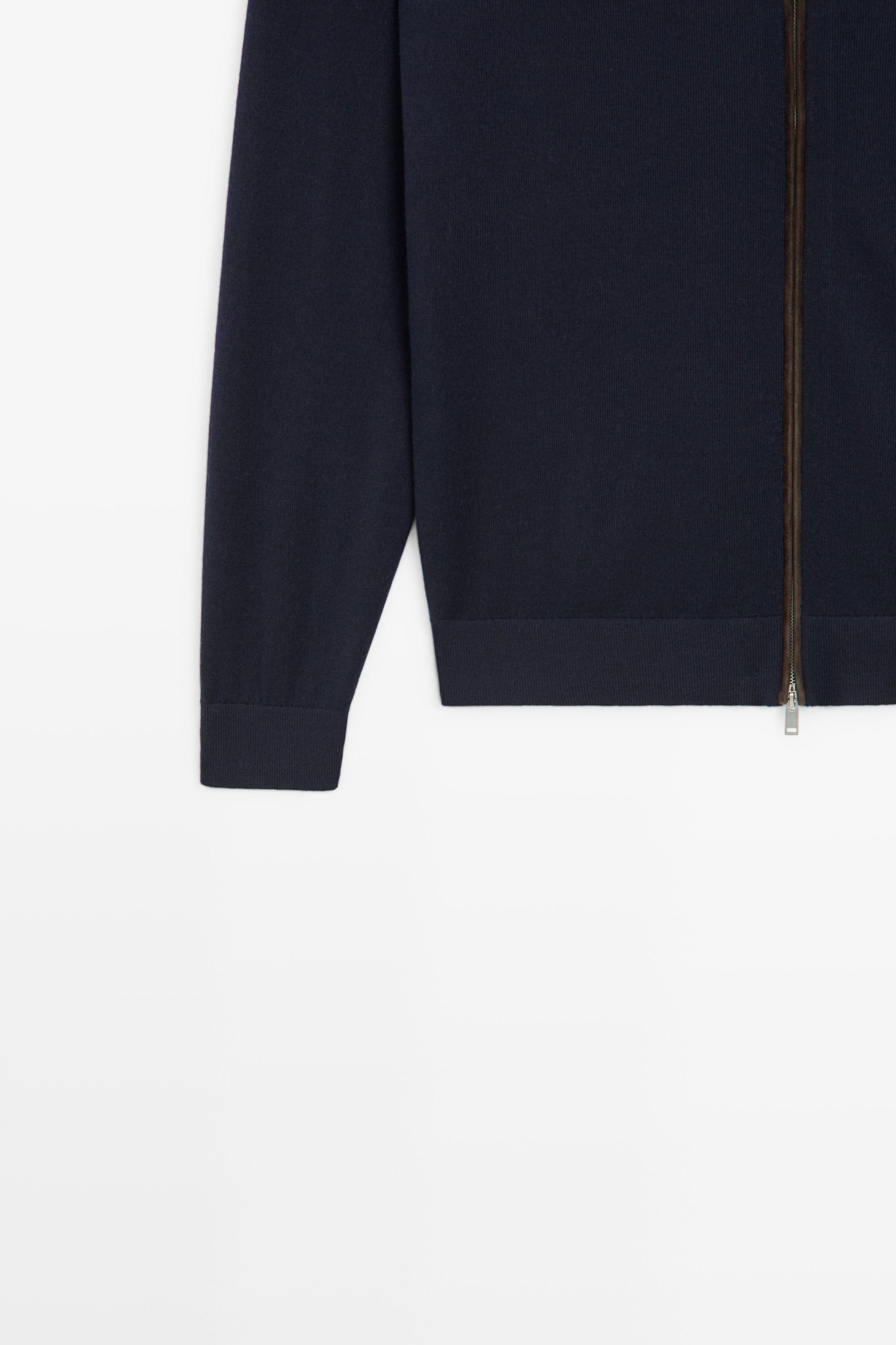 Merino wool blend zip-up knit cardigan